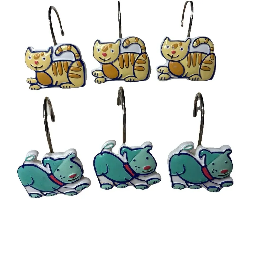 Set of 12 Shower Hooks Cartoon Dog Cat Saturday Knight Ltd. Jenny & Jeff Designs